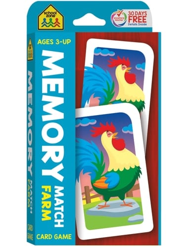 School Zone - Memory Match Farm Card Game - Ages 3+, Preschool to Kindergarten, Animals, Early Reading, Counting, Matching, Vocabulary, and More (School Zone Game Card Series)