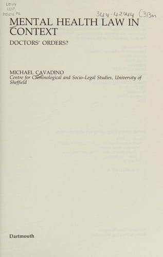 Mental Health Law in Context: Doctor's Orders (Medico-Legal Series)