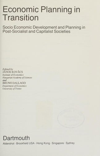 Economic Planning in Transition: Socio Economic Development and Planning in Post-Socialist and Capitalist Societies