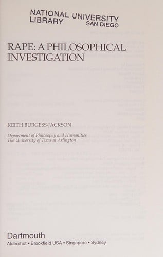 Rape: A Philosophical Investigation (Applied Legal Philosophy)