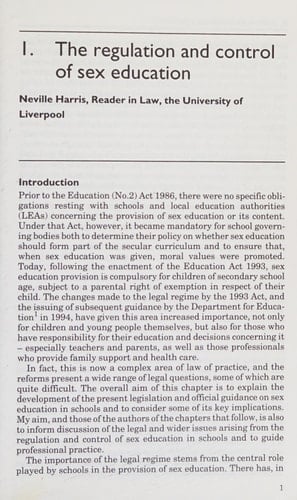 Sex Education & the Law: Issues & Implications