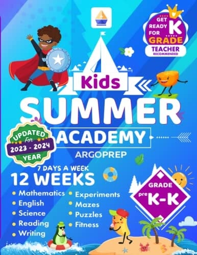 Kids Summer Academy by ArgoPrep - PreK to K: 12 Weeks of Math, Reading, Science, Writing, Logic, Fitness and Yoga | Online Access Included | Prevent Summer Learning Loss