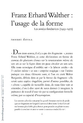 Franz Erhard Walther l'usage de la forme : les années fondatrices (1953-1972)