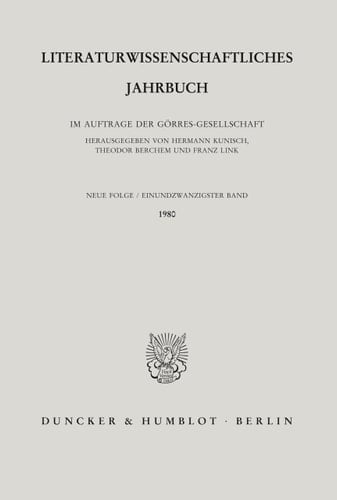Literaturwissenschaftliches Jahrbuch. 21. Band (1980).