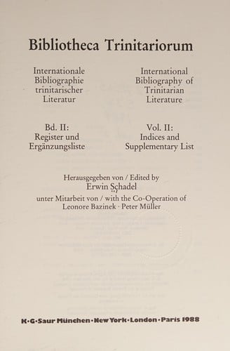 Bibliotheca Trinitariorum: International Bibliography of Trinitarian Literature
