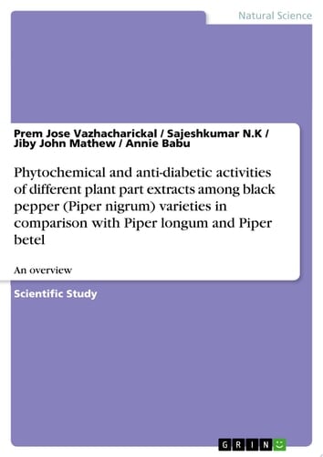 Phytochemical and anti-diabetic activities of different plant part extracts among black pepper (Piper nigrum) varieties in comparison with Piper longum and Piper betel An overview