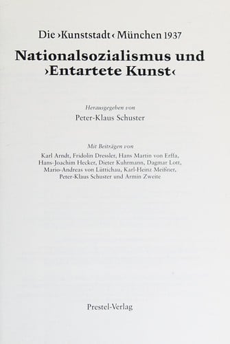 Nationalsozialismus Und "Entartete Kunst"