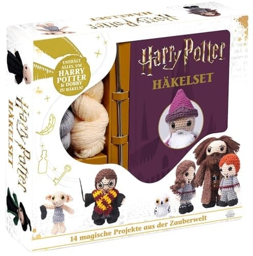 Harry Potter: Häkelset - 14 magische Projekte aus der Zauberwelt Häkelset mit Buch, Häkelnadel, 9 verschiedene Garne, Füllmaterial, Nadel und Faden, Perlen für die Augen