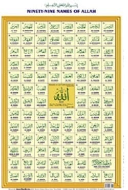 Ninety Nine (99) Names of Allah Chart
