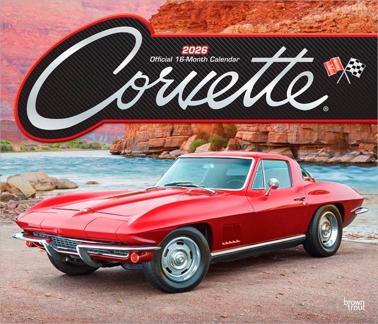 Corvette OFFICIAL | 2026 14 x 24 Inch (Hanging) Monthly Deluxe Wall Calendar | Foil Stamped Cover | Plastic-Free | BrownTrout | Chevrolet Motor Muscle Car