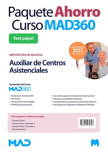 Paquete Ahorro (LIBRERÍA) Curso MAD360 + Libros PAPEL Auxiliar de Centros Asistenciales Diputación de Segovia