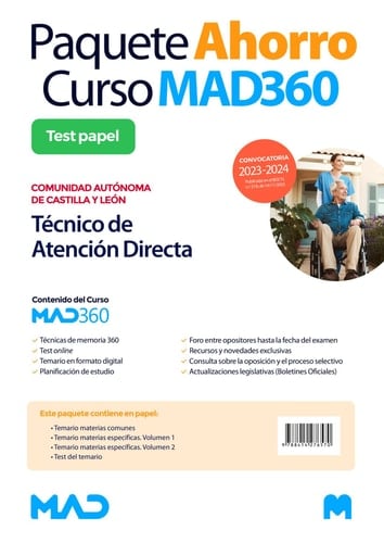 Oposiciones Técnico de Atención Directa de la Administración de la Comunidad de Castilla y León. Paquete Ahorro de Libros y Curso MAD360