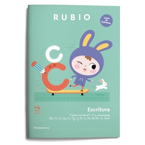 Escritura con letra de imprenta (+4 años). Vol. 2: Trazos, números (1-7) y consonantes (Bb, Vv, Cc, Qq, Zz, Gg, Jj, Rr, Yy, Hh, Ññ, Kk, Xx, Ww)