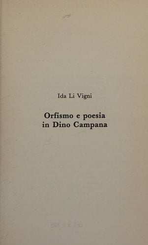 Orfismo e poesia in Dino Campana (Series litteraria) (Italian Edition)
