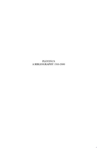 Plotinus A Bibliography 1950-2000