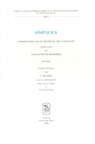 Simplicius. Commentaire sur le traité du ciel d'Aristote