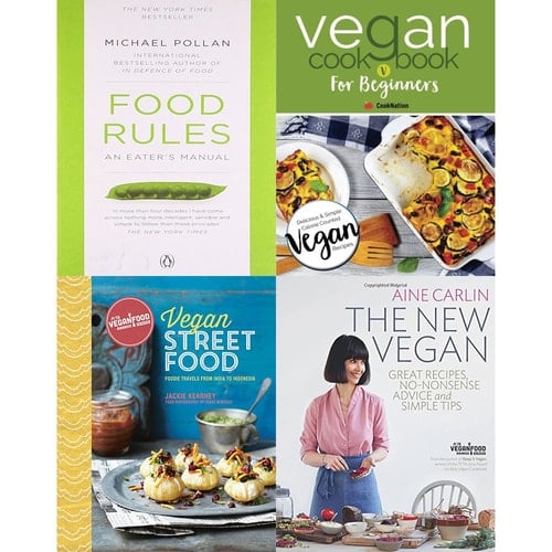 Food rules an eater's manual, vegan cookbook for beginners, vegan street food [hardcover] and new vegan 4 books collection set