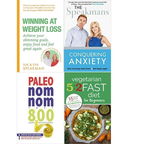 Winning at Weight Loss, Conquering Anxiety, Paleo Nom Nom Fast 800 Cookbook, Vegetarian 5:2 Fast Diet for Beginners 4 Books Collection Set