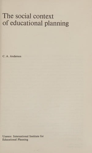 The Social Context of Educational Planning (Fundamentals of Education Planning Series : No 5)