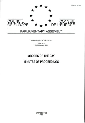 Parliamentary Assembly Orders of the Day 1998 Session (first part, January 1998)