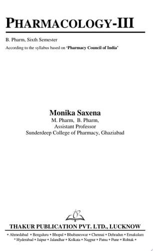Pharmacology-III e-Book for B.Pharm 6th Semester as per PCI Syllabus