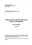 Politics, society and financial sector reform in Bangladesh