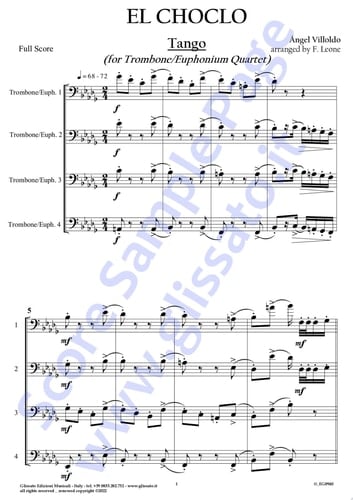 Trombone/Euphonium 4 t.c. part of "El Choclo" for Quartet Tango