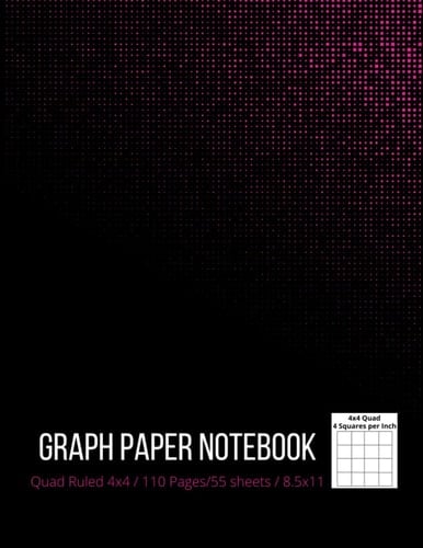 Graph Paper Composition Notebook: Grid Paper, Quad Ruled 4x4 (4 squares per inch), 110 Pages, 8.5x11 – black & pink cover