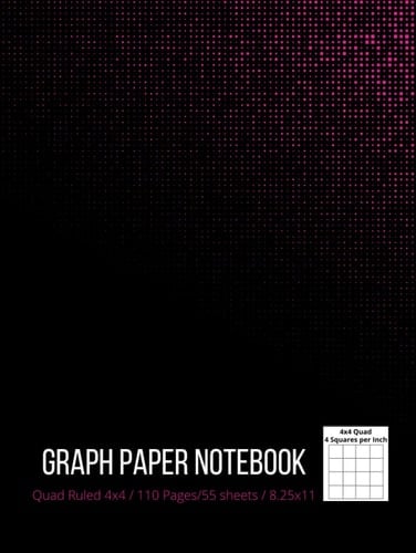 Graph Paper Composition Notebook: Grid Paper, Quad Ruled 4x4 (4 squares per inch), 110 Pages, 8.25x11 (Hardcover) – black & pink cover
