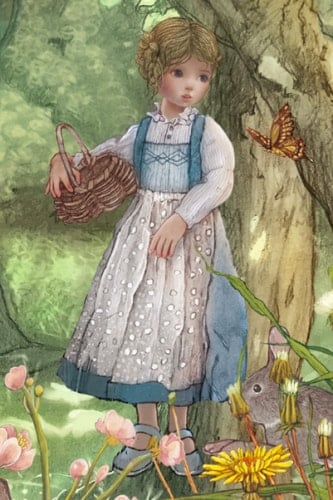 Girl with a Basket in the Forest Diary Blank Lined Journal