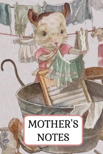 Adorable Mother's Notes Mouse Hanging Clothes on Line Blank Lined Notebook
