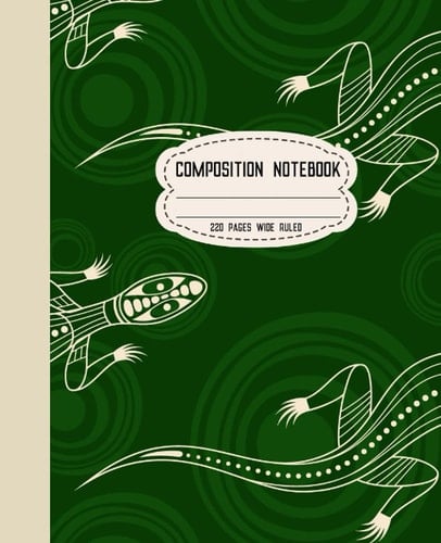 Australian Aboriginal Art Design Green Lizards: Thick 100 Page Composition Notebook Diary Journal