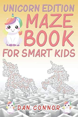 Maze Books for Smart Kids Kids for 4 Years and Older, Trains Concentration, 3 Difficulty Levels - Unicorn Edition