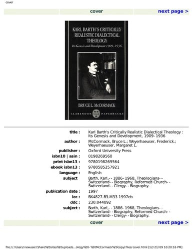 Karl Barth's critically realistic dialectical theology