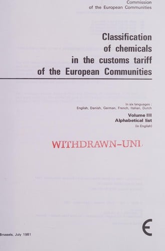 Classification of chemicals in the customs tariff of the European Communities