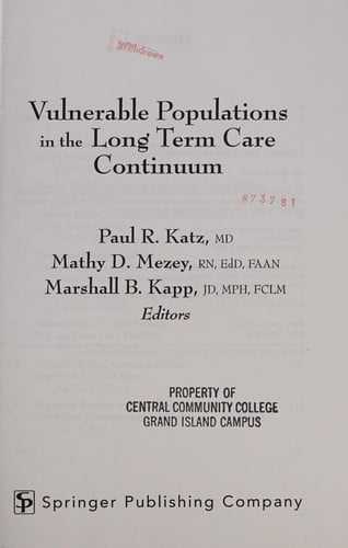 Vulnerable populations in the long term care continuum