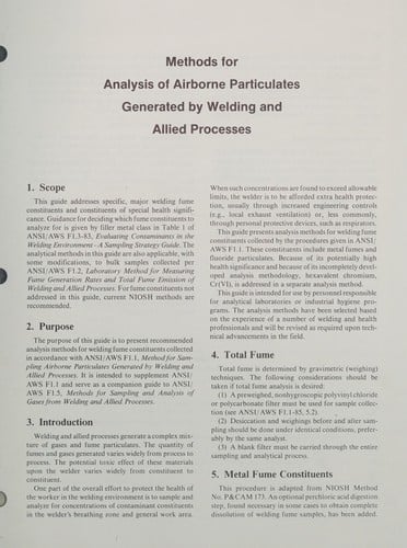 Methods for Analysis of Airborne Particulates Generated by Welding and Allied Processes (F1.4-87)