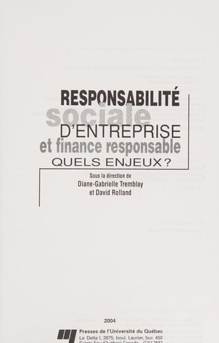 Responsabilité sociale d'entreprise et finance responsable
