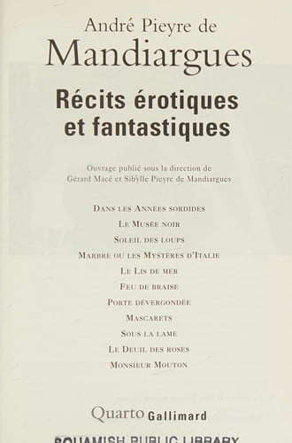 Récits érotiques et fantastiques