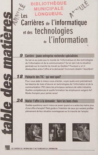 Les carrières de l'informatique et des technologies de l'information. --