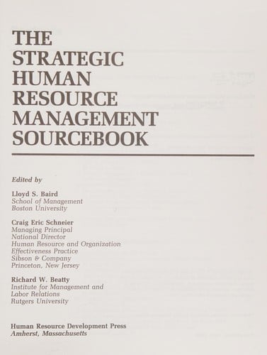 The Strategic human resource management sourcebook