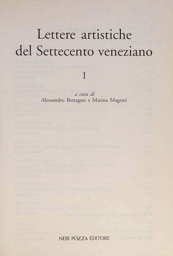 Lettere artistiche del Settecento veneziano