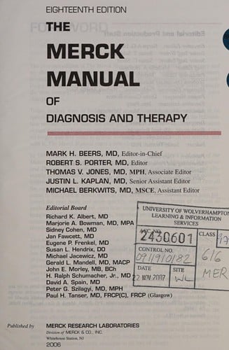 The Merck manual of diagnosis and therapy
