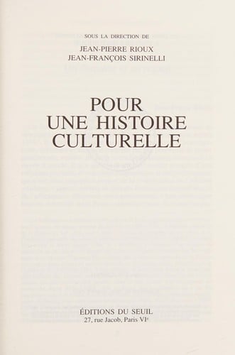 Pour une histoire culturelle