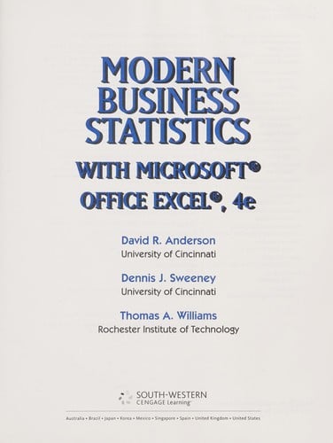 Modern business statistics with Microsoft Office Excel