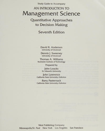 Study guide to accompany an introduction to management science