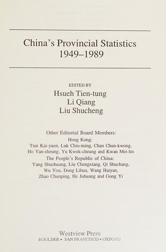 China's provincial statistics, 1949-1989