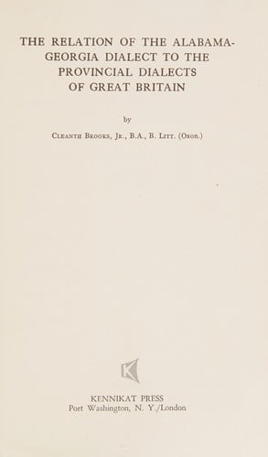 The relation of the Alabama-Georgia dialect to the provincial dialects of Great Britain