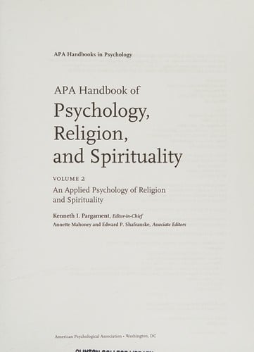 APA handbook of psychology, religion, and spirituality