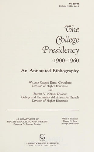 The college presidency, 1900-1960